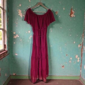 Burgandy Summer Off-Shoulder Maxi Dress Sheer